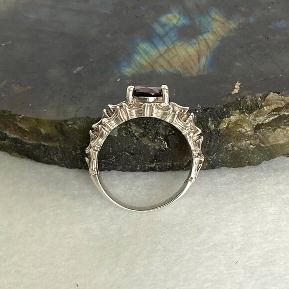 VTG Sterling Silver 925 Round Garnet Bamboo Style Triple Band Ring Sz 7.25 - Picture 11 of 16